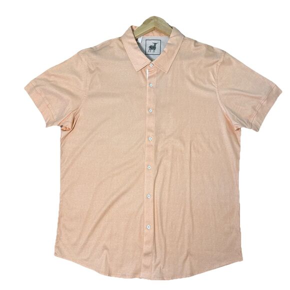 Raffi Casual Button Short Sleeve Down Shirt 100% Cotton Light Orange NWOT - Picture 2 of 14